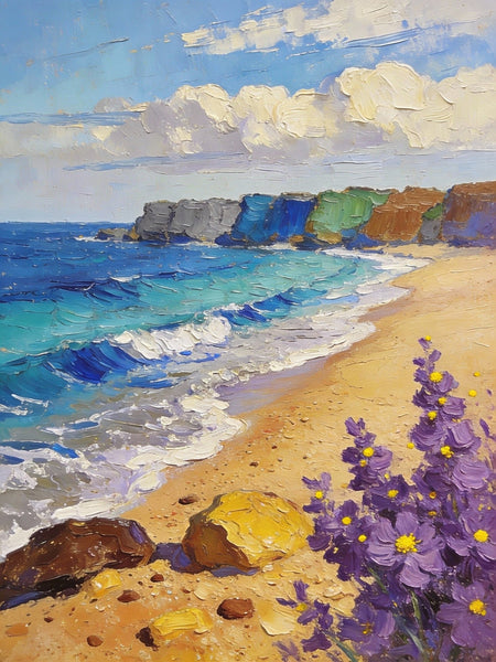Original Small Paintings on Canvas, Seashore Beach, Small Landscape Paintings, Small Paintings on Canvas, Hand Painted Canvas Art, Palette Knife Impasto Paintings-LargePaintingArt.com