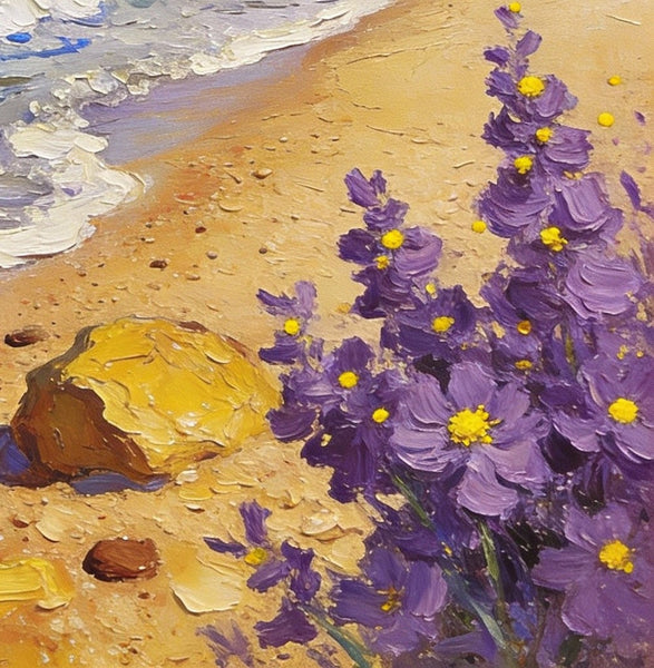 Original Small Paintings on Canvas, Seashore Beach, Small Landscape Paintings, Small Paintings on Canvas, Hand Painted Canvas Art, Palette Knife Impasto Paintings-LargePaintingArt.com