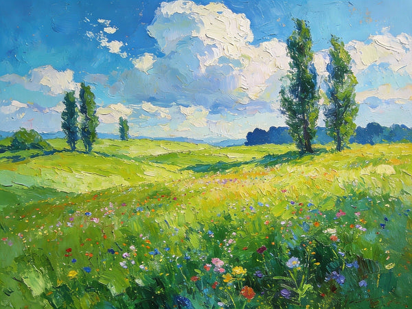 Hand Painted Canvas Art, A Hillside Awash with Wildflowers in Spring, Heavy Texture Artwork, Original Oil Paintings, Small Landscape Paintings, Small Paintings on Canvas-LargePaintingArt.com