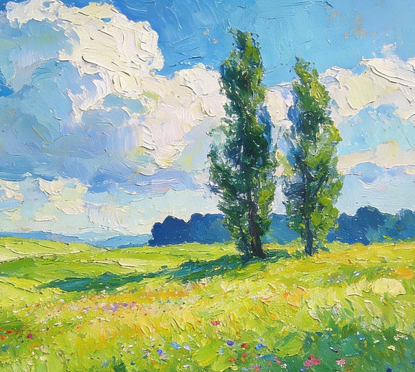 Hand Painted Canvas Art, A Hillside Awash with Wildflowers in Spring, Heavy Texture Artwork, Original Oil Paintings, Small Landscape Paintings, Small Paintings on Canvas-LargePaintingArt.com