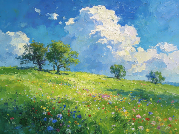 Clouds Over Verdant Hills, On Canvas Small Paintings, Hand Painted Canvas Art, Original Wall Art Paintings, Original Artwork Small Paintings, Small Landscape Paintings-LargePaintingArt.com