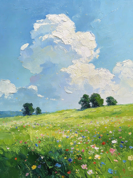 Small Wall Paintings, Green Hills and Blue Sky, Original Small Paintings, Small Oil Paintings, Landscape Artwork Small Paintings-LargePaintingArt.com