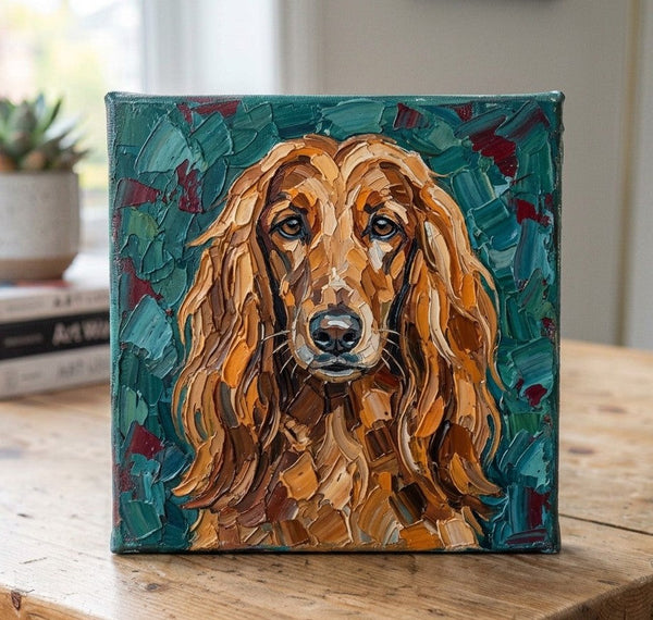 Hand Painted Canvas Art, Afghan Hound Dog Portrait, Abstract Pet Portrait Painting, Impasto Artwork, Heavy Texture Painting, Small Acrylic Paintings, Original Small Paintings-LargePaintingArt.com