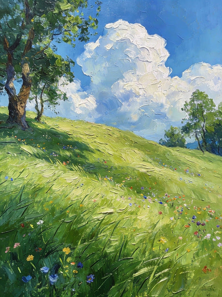 The Lively Spring Hillside, Landscape Small Paintings, Original Artwork Small Paintings, Heavy Texture Oil Paintings, On Canvas Small Paintings, Hand Painted Canvas Art-LargePaintingArt.com