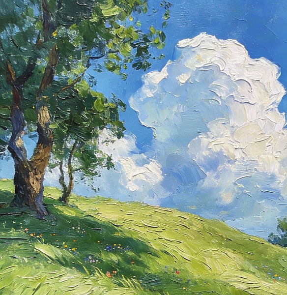 The Lively Spring Hillside, Landscape Small Paintings, Original Artwork Small Paintings, Heavy Texture Oil Paintings, On Canvas Small Paintings, Hand Painted Canvas Art-LargePaintingArt.com