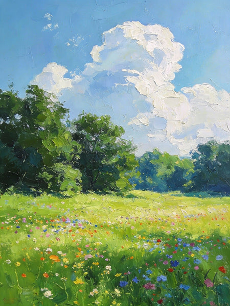Small Oil Paintings, A Verdant Hillside in Summer, Original Small Paintings, Small Wall Paintings, Landscape Artwork Small Paintings-LargePaintingArt.com