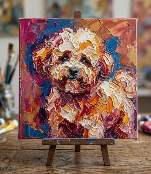 Hand Painted Canvas Art, Bichon Frise Dog Portrait, Abstract Pet Portrait Painting, Impasto Artwork, Original Acrylic Paintings, Heavy Texture Painting, Small Art on Canvas-LargePaintingArt.com