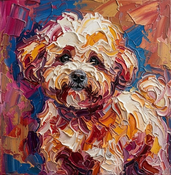Hand Painted Canvas Art, Bichon Frise Dog Portrait, Abstract Pet Portrait Painting, Impasto Artwork, Original Acrylic Paintings, Heavy Texture Painting, Small Art on Canvas-LargePaintingArt.com