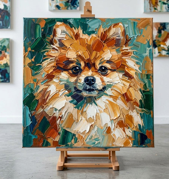 Pomeranian Dog Portrait, Abstract Pet Portrait Painting, Hand Painted Canvas Art, Original Acrylic Paintings, Impasto Artwork, Heavy Texture Painting, Small Art on Canvas