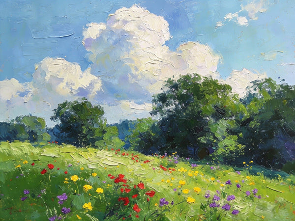 Small Canvas Paintings, Wildflower Valley, A Lush Floral Landscape with Mountains, Original Wall Paintings, On Canvas Small Paintings, Original Artwork Small Paintings, Small Landscape Wall Art-LargePaintingArt.com