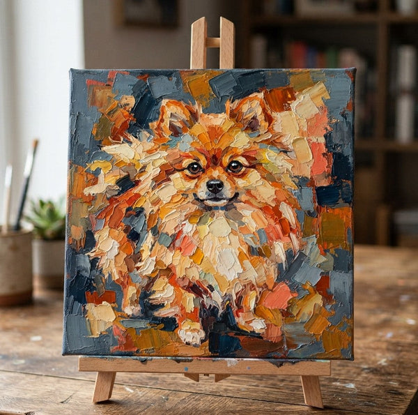 Hand Painted Canvas Art, Pomeranian Dog Portrait, Abstract Pet Portrait Painting, Original Acrylic Paintings, Impasto Artwork, Heavy Texture Painting, Small Art on Canvas