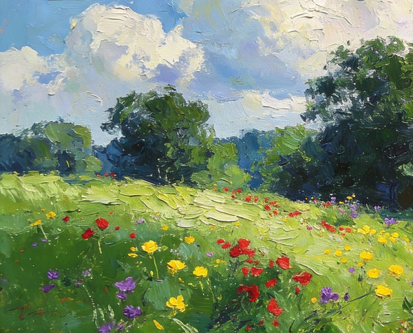 Small Canvas Paintings, Wildflower Valley, A Lush Floral Landscape with Mountains, Original Wall Paintings, On Canvas Small Paintings, Original Artwork Small Paintings, Small Landscape Wall Art-LargePaintingArt.com