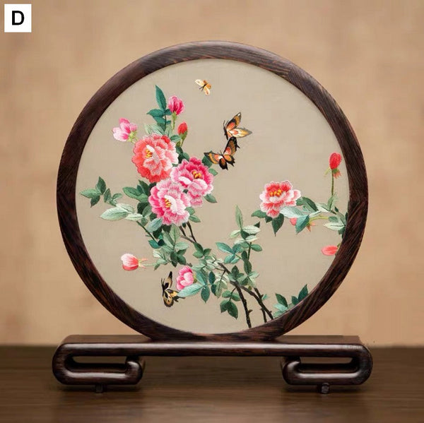 Unique Birthday Gift, Traditional Chinese Suzhou Embroidery Ornament, Exclusive Business Present Flower and Butterfly Embroidered Decor, Premium Souvenir-LargePaintingArt.com