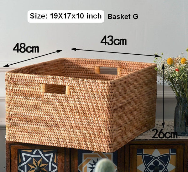 Rectangular Storage Basket, Woven Storage Baskets, Rattan Storage Basket for Clothes, Storage Baskets for Bathroom, Kitchen Storage Basket-LargePaintingArt.com