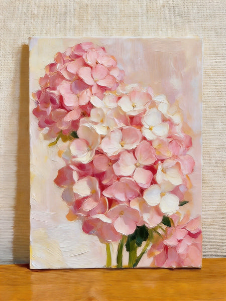 Blooming Pink Hydrangea, Original Flower Paintings, Hand Painted Canvas Art, Original Oil Paintings, Small Canvas Wall Art Paintings-LargePaintingArt.com
