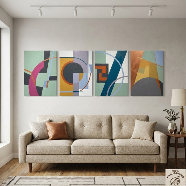 Large Modern Paintings for Living Room, Multi Panel Canvas Paintings, Geometric Contemporary Art, Original Abstract Artwork-LargePaintingArt.com