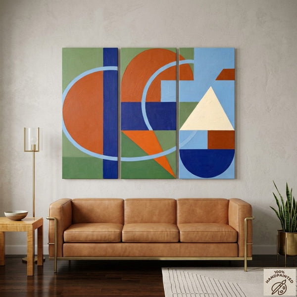 Large Group Paintings, Geometric Abstract Paintings, Modern Paintings for Living Room, Multi Panel Canvas Art-LargePaintingArt.com