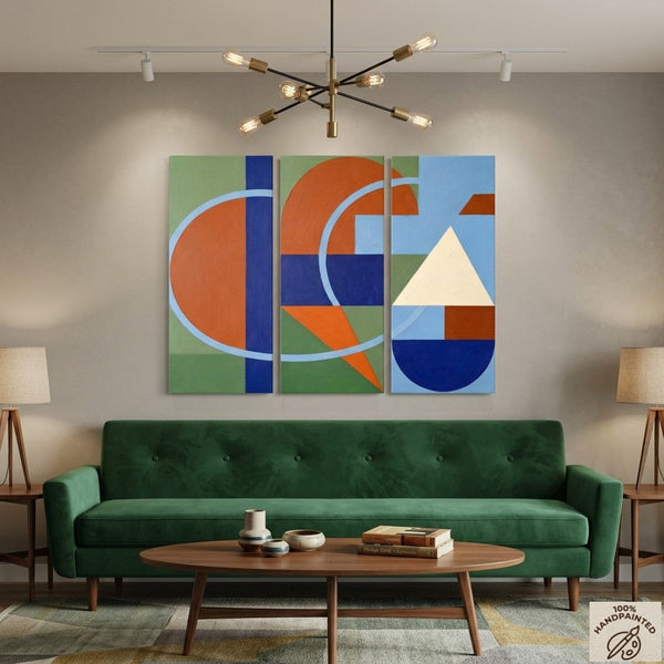 Large Group Paintings, Geometric Abstract Paintings, Modern Paintings for Living Room, Multi Panel Canvas Art-LargePaintingArt.com