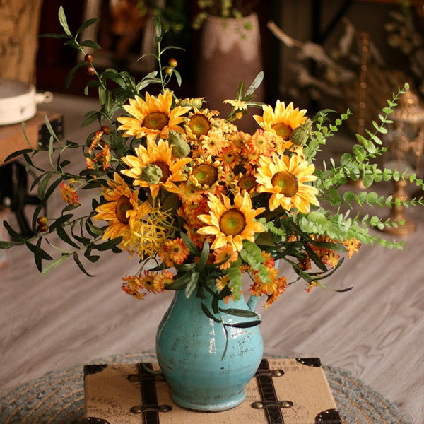 Large Bunch of Yellow Sunflowers, Unique Floral Arrangement for Home Decoration, Table Centerpiece, Real Touch Artificial Flowers for Living Room-LargePaintingArt.com