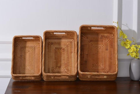 Rectangular Storage Baskets for Pantry, Rattan Storage Basket for Shelves, Storage Baskets for Kitchen, Woven Storage Baskets-LargePaintingArt.com