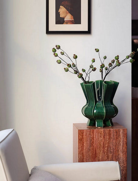 Centerpiece Ceramic Bouquet Vases, Contemporary Vases on Dining Table, Green Porcelain Vases for Modern Home Decor, Unique Handmade Modern Flower Vase-LargePaintingArt.com