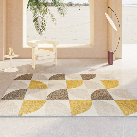 Modern Hallway Runner Rugs, Thick Modern Rugs Next to Bed, Contemporary Modern Rugs for Living Room, Yellow Geometric Modern Rugs-LargePaintingArt.com