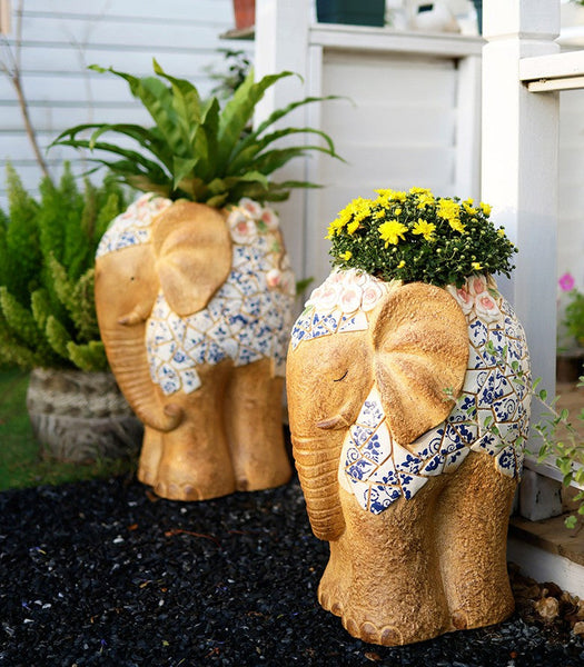 Modern Outdoor Garden Flower Pots, Oversized Garden Flower Pot, Extra Large Elephant Garden Flowerpots, Animal Statue for Garden Ornaments, Large Resin Statue for Garden-LargePaintingArt.com
