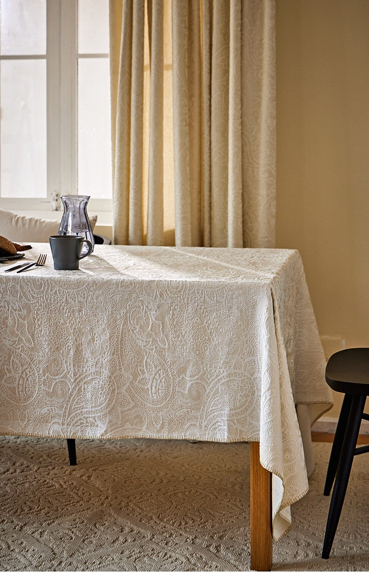 Cotton And Linen Flower Pattern Tablecloth For Round Table, Natural Rustic Floral, Organic Cotton Linen Blend, Delicate Wildflower Print, Breathable Eco Friendly Fabric, Vintage Style Round Cover, Soft Washed Texture, Countryside Home Decor, Absorbent Yet Durable, Earthy Tone Blossoms, Handcrafted Look Table Linen