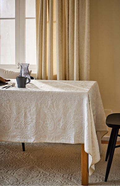 Simple Modern Rectangle Tablecloth for Dining Room Table, Cotton and Linen Flower Pattern Table Covers for Round Table, Square Tablecloth for Kitchen-LargePaintingArt.com