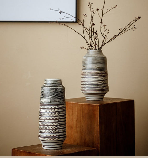 Modern Bouquet Flower Vases, Centerpiece on Dining Table, Handmade Pottery Flower Vases Urn, Water Holding Flower Vases, Large Flower Vase on Table-LargePaintingArt.com
