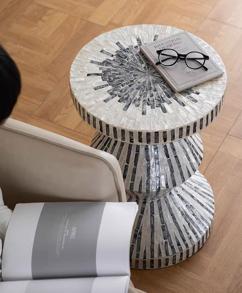 Shell Small Sofa Side Table, Bedside Small Side Table, Portable Casual Side Table, Contemporary Round Side Table, Creative Coffee Table-LargePaintingArt.com