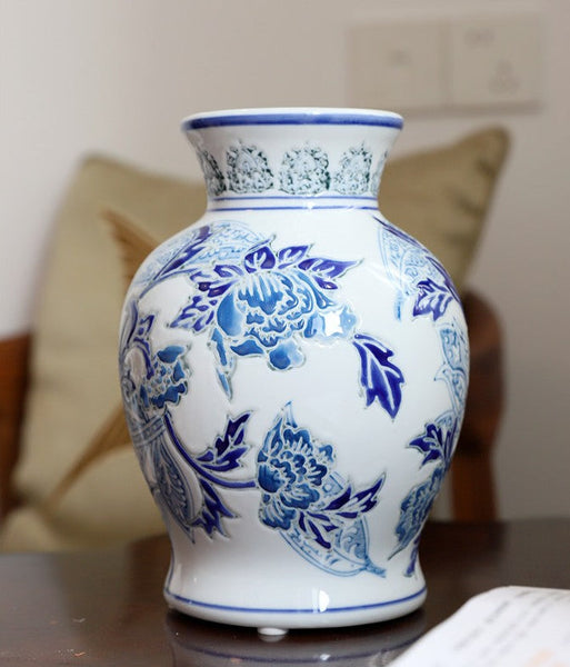 Porcelain Flower Vases, Centerpiece Ceramic Bouquet Vases, Handmade Flower Vase, Vintage Flower Vases on Dining Table-LargePaintingArt.com