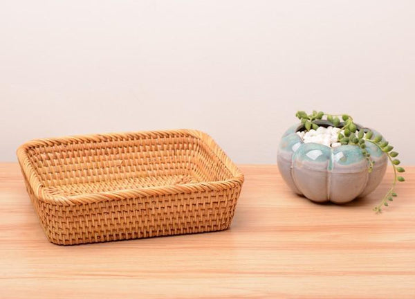 Rectangular Storage Baskets for Pantry, Small Rattan Kitchen Storage Basket, Storage Baskets for Shelves, Woven Storage Baksets-LargePaintingArt.com