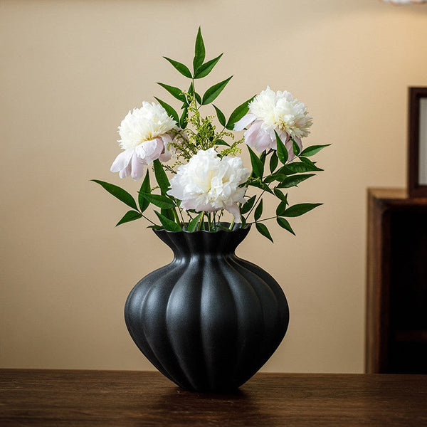 Handmade Water Holding Flower Vases, Modern Black Flower Vase Centerpiece on Table, Porcelain Flower Vases, Ceramic Bouquet Vases-LargePaintingArt.com