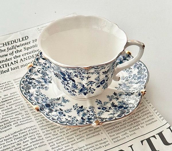French Style China Porcelain Tea Cup Saucer Set, 7.8 oz Tea Cup and Saucers, Royal Ceramic Cups, Elegant Vintage Ceramic Coffee Cups for Traditional Afternoon Tea-LargePaintingArt.com