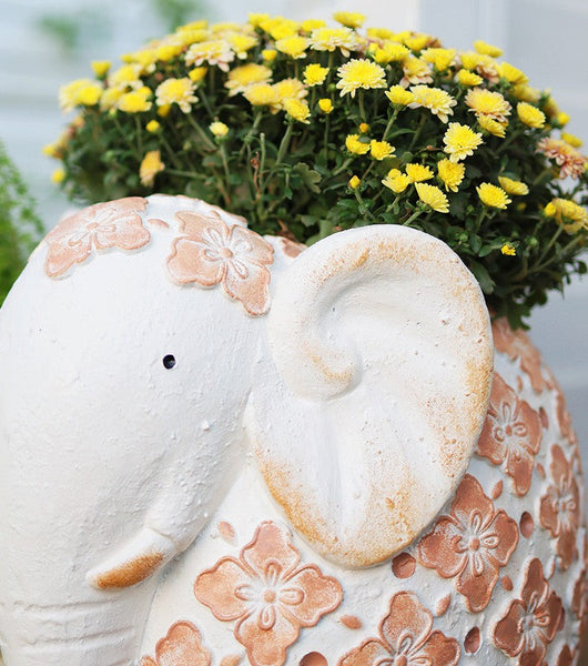Animal Statue for Garden Ornaments, Oversized Modern Garden Flower Pot, Extra Large Elephant Garden Flowerpots, Resin Statue for Garden, Villa Outdoor Garden Flower Pots-LargePaintingArt.com