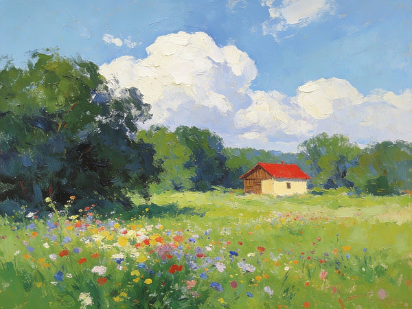 Hand Painted Canvas Art, A Cottage in the Woods, Original Wall Art Paintings, Original Artwork Small Paintings, Small Landscape Paintings, On Canvas Small Paintings-LargePaintingArt.com