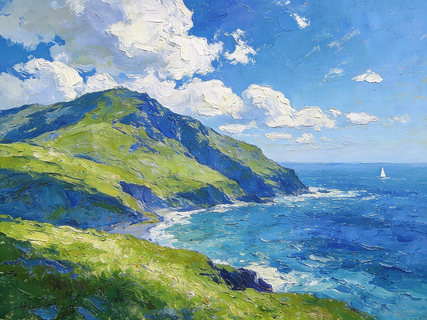 Spring by the Sea-Clad Mountains, Small Oil Paintings on Canvas, Hand Painted Canvas Art, Heavy Texture Artwork, Original Oil Paintings, Small Landscape Paintings-LargePaintingArt.com
