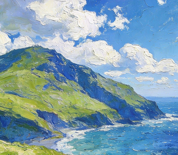 Spring by the Sea-Clad Mountains, Small Oil Paintings on Canvas, Hand Painted Canvas Art, Heavy Texture Artwork, Original Oil Paintings, Small Landscape Paintings-LargePaintingArt.com