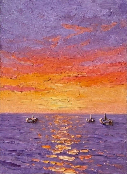 Impasto Artwork, Sail Boats Sunset Painting, Small Art on Canvas, Original Acrylic Paintings, Heavy Texture Painting, Hand Painted Canvas Art
