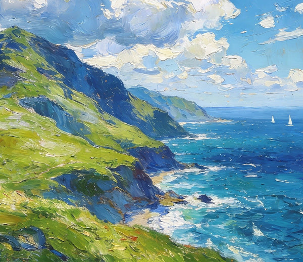 Small Canvas Art, An Azure Sky over the Bay, Original Wall Paintings, Original Artwork Small Paintings, Small Landscape Paintings, On Canvas Small Paintings-LargePaintingArt.com