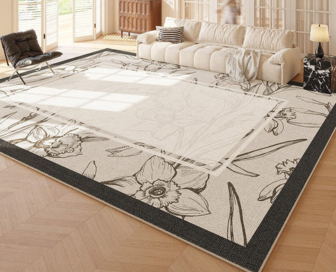 Unique Modern Rugs for Living Room, Large Modern Rugs for Bedroom, Flower Pattern Area Rugs under Coffee Table, Contemporary Modern Rugs for Dining Room-LargePaintingArt.com