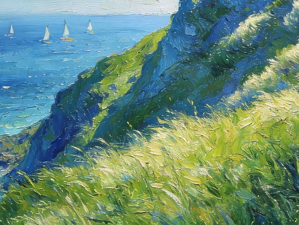 Hillside by the Sea, Swept by the Wind, Small Landscape Paintings, Small Oil Paintings on Canvas, Hand Painted Canvas Art,Heavy Texture Artwork, Original Oil Paintings-LargePaintingArt.com