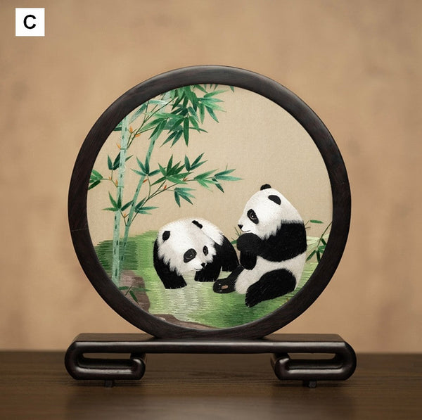 Unique Birthday Gift, Exclusive Business Present Panda Embroidered Decor, Traditional Chinese Suzhou Embroidery Ornament, Premium Souvenir-LargePaintingArt.com