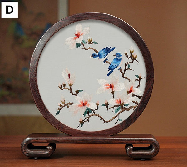 Creative Birthday Gift, Flower and Birds Embroidery Ornaments, Traditional Chinese Suzhou Silk Embroidered Ornament, Premium Souvenir, Exclusive Business Presents-LargePaintingArt.com