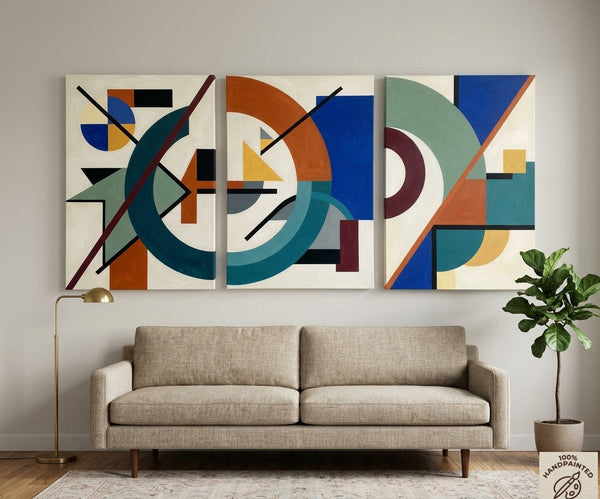 Abstract Acrylic Painting, Large Paintings for Living Room, Multi Panel Canvas Artwork, Geometric Modern Wall Art-LargePaintingArt.com