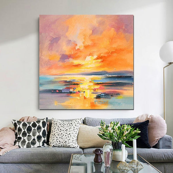 Sunrise Painting, Large Landscape Painting for Living Room, Abstract Landscape Painting, Hand Painted Art, Bedroom Wall Art Ideas, Modern Paintings for Dining Room-LargePaintingArt.com