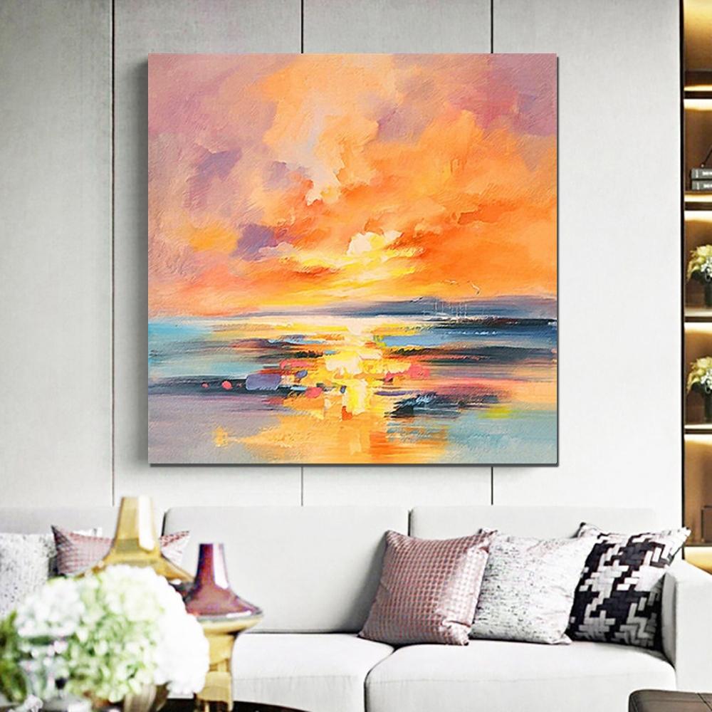 Sunrise Painting, Large Landscape Painting for Living Room, Abstract Landscape Painting, Hand Painted Art, Bedroom Wall Art Ideas, Modern Paintings for Dining Room-LargePaintingArt.com
