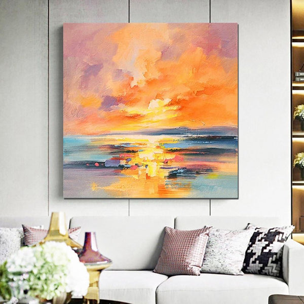 Sunrise Painting, Large Landscape Painting for Living Room, Abstract Landscape Painting, Hand Painted Art, Bedroom Wall Art Ideas, Modern Paintings for Dining Room-LargePaintingArt.com
