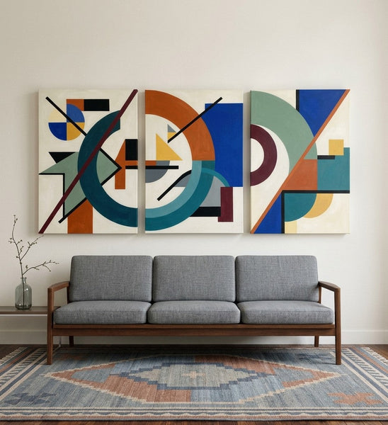 Abstract Acrylic Painting, Large Paintings for Living Room, Multi Panel Canvas Artwork, Geometric Modern Wall Art-LargePaintingArt.com